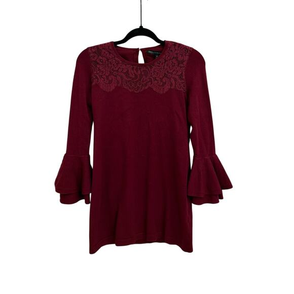 White House Black Market Tops - White House Black Market Bell Sleeve Ruffle Feminine Lace Burgundy Blouse XS